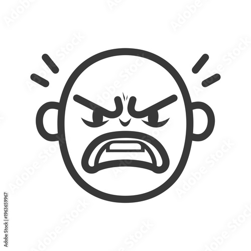 An illustration depicts an angry face expression with glaring eyes and bared teeth