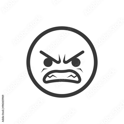 An angry face with its eyebrows and mouth in a dark outline
