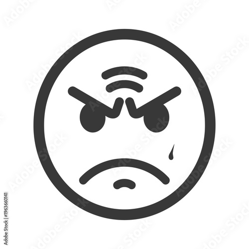 An angry expression is portrayed within a simple circular shape