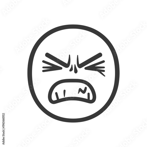A circular image depicts an animated expression of anger