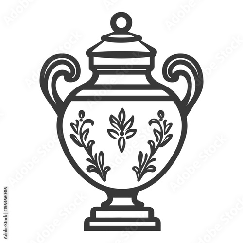 A decorative antique urn with a lid and floral patterns