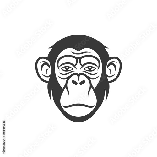 The detailed black and white illustration depicting an ape face
