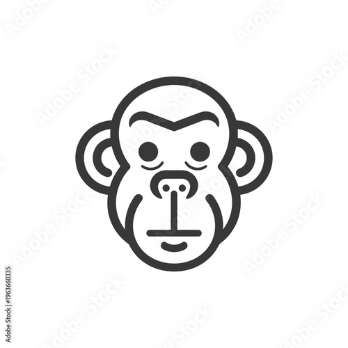 A stylized black and white outline drawing of a primate face
