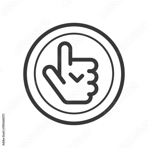A black and white icon showing hand with upward thumb