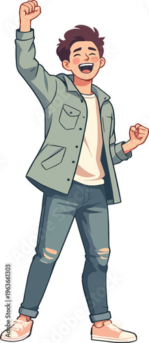 uomo o donna ragazzo o ragazza euforico vincita bello festa , balla o si sente bene vettoriale