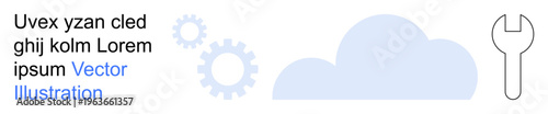 Technology solutions, cloud computing, service automation, process optimization, digital tools, technical services. Gears, wrench and cloud graphic. Technology solutions and cloud computing concept