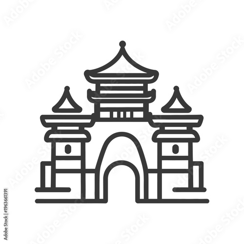 A minimalist illustration of a traditional Asian architectural structure
