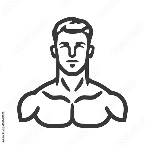 A simple line art illustration of a muscular male torso