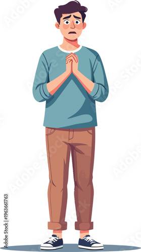 uomo ragazzo donna o ragazza che pregano tristi o compassione evento religioso o paura vettoriale