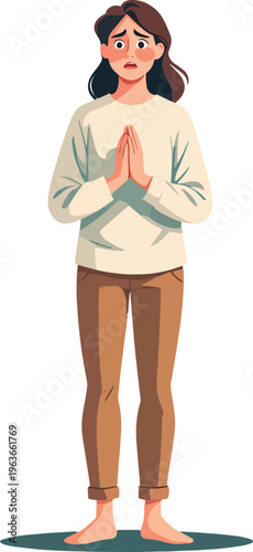 uomo ragazzo donna o ragazza che pregano tristi o compassione evento religioso o paura vettoriale