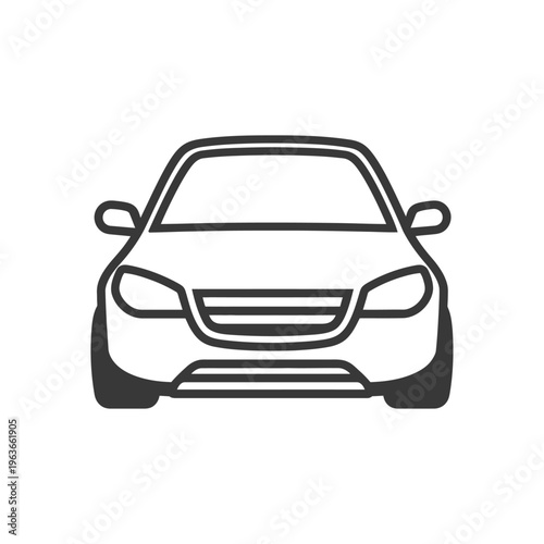 A frontal view depiction of an automobile in simplistic vector form