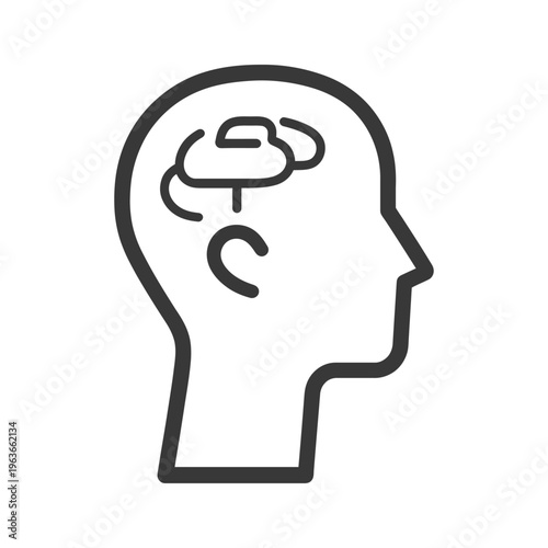 A simplified outline showing a human head and a brain