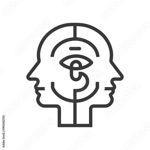 A symmetrical artistic representation depicting two interconnected human faces