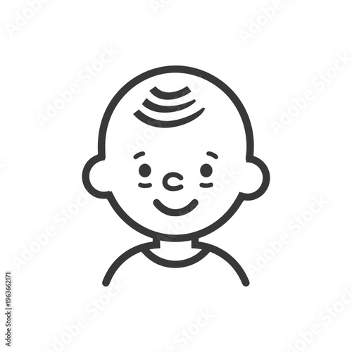 A simplistic illustration depicting a young childs smiling face