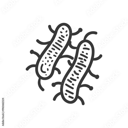 Two microscopic stylized rod shaped organisms with multiple appendages