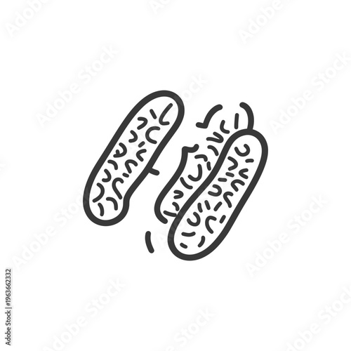 Black and white illustration depicting three oblong shaped objects