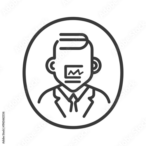 A business person with a graph inside his open mouth