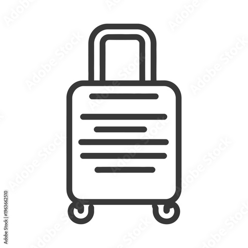 This image shows a line drawing of a wheeled suitcase