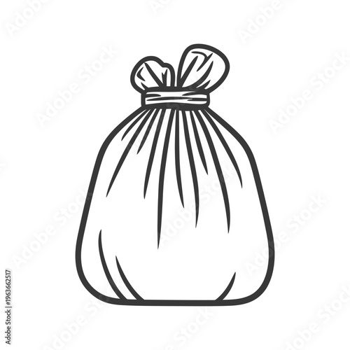 Simple monochrome image of a tied up plastic bag