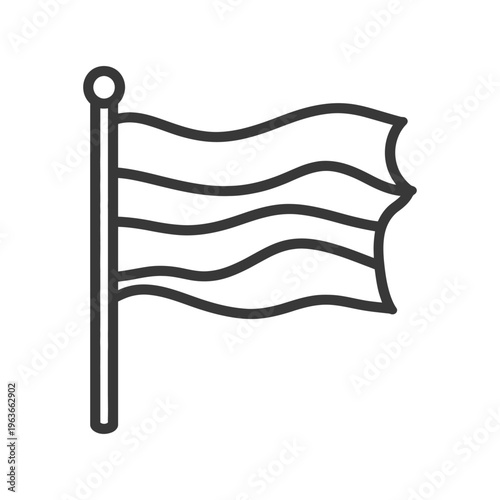 A simplistic depiction of a waving striped banner on a pole