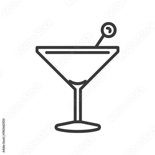 A minimalist drawing depicts a cocktail glass and garnish stick
