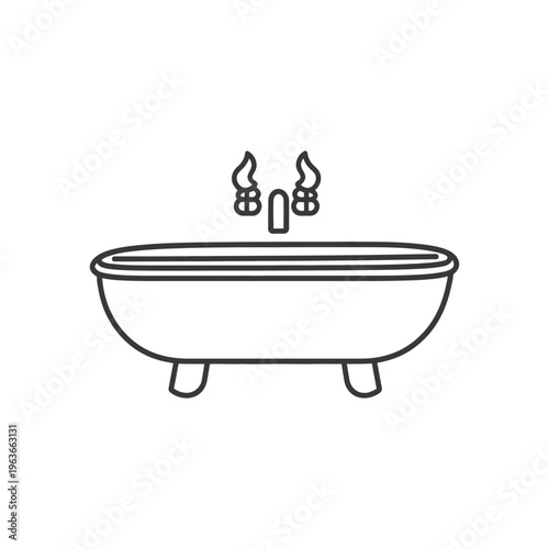 A simple outline drawing depicts a bathtub with a faucet