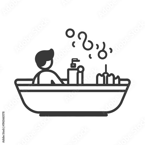 A simple monochrome illustration of a person taking a bath