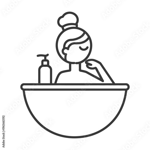 A woman taking a relaxing bath in a simple line drawing