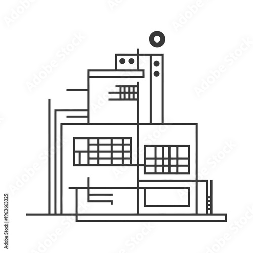 Simplified black and white linear architectural structure of a building