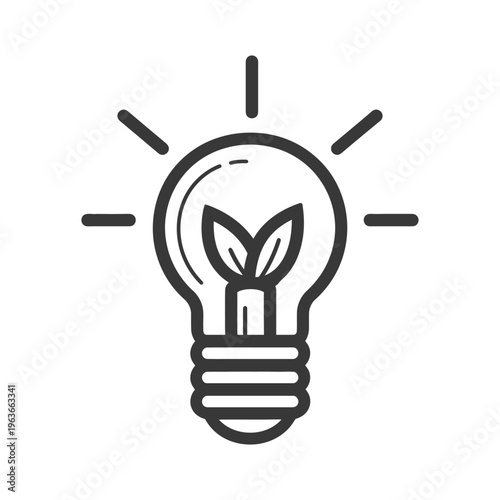 An illustrated lightbulb containing leaves representing green ideas