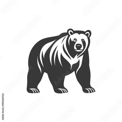 A stylized illustration of a large grizzly bear standing