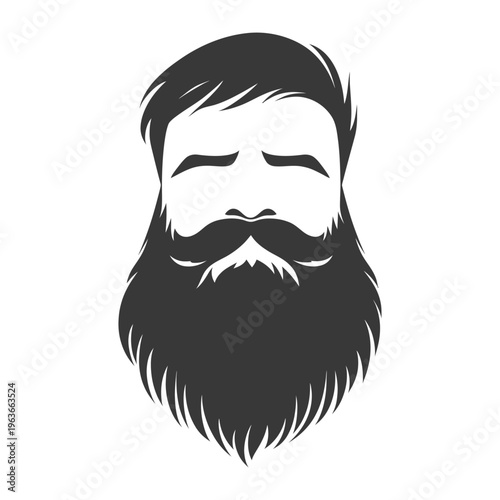 A stylized illustration of a man with a full beard and hair