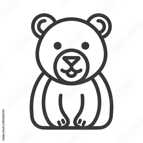 An illustrated cartoon bear is sitting upright on a white background