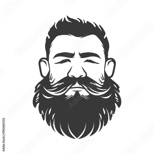 A black and white illustration of a bearded man portrait
