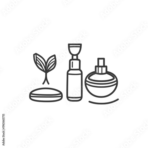 Simple black outline icons representing beauty and natural products