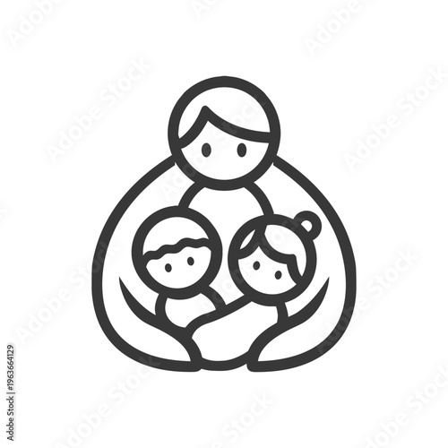 A simple illustration depicting a mother and her two children