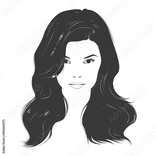 A drawing of a woman with long wavy dark hair