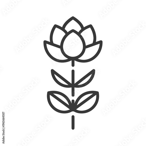 Simple Black Outline Illustration Depicting A Botanical Flowering Plant