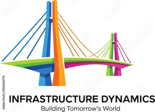 A logo for Infrastructure Dynamics with a colorful bridge design and the tagline Building Tomorrow's World