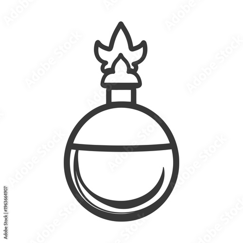 Simple black line drawing of a spherical lamp with a flame