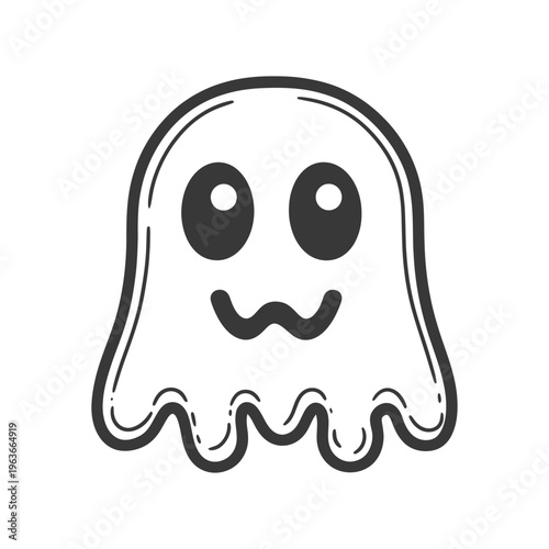 A cute smiling ghostly character with round eyes and a wavy base