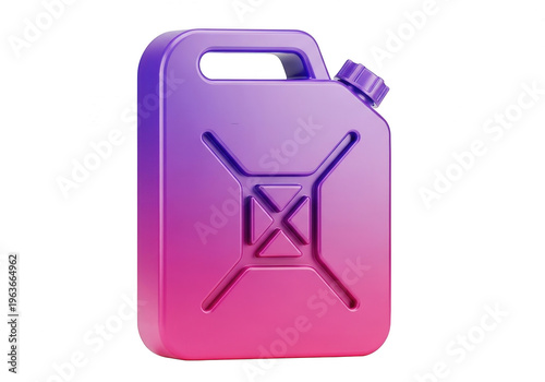 A translucent plastic jerry can with a red and purple gradient design