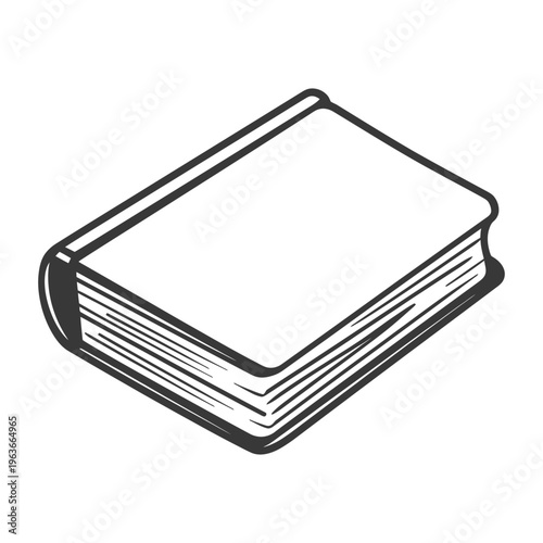 A single closed book is shown with visible binding details