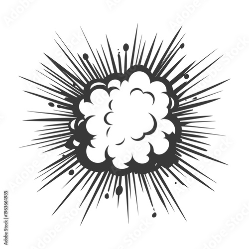Graphic illustration depicting an explosion effect with cloud and rays
