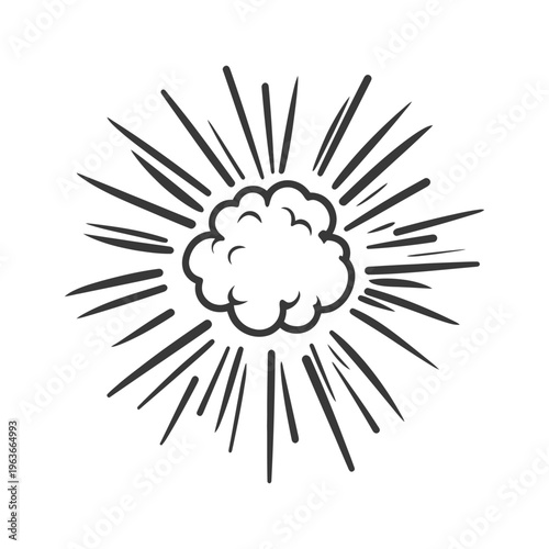 A simplistic black and white illustration of a burst effect