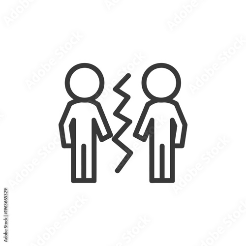 Two stylized figures separated by a jagged broken line