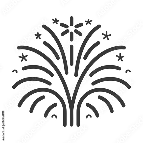A simplistic monochrome illustration of celebratory fireworks display