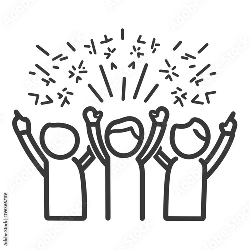 Three people celebrate an event with celebratory effects in air