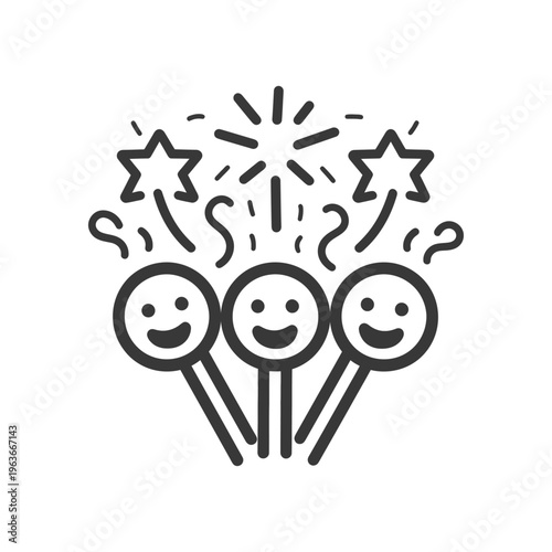 Happy faces celebrate with stars fireworks and confetti together