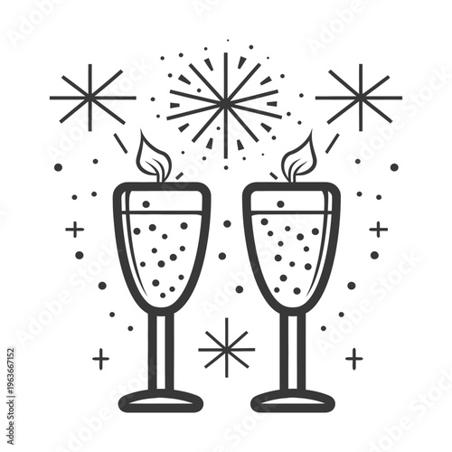 Two champagne flutes with burning candles celebrating a special moment